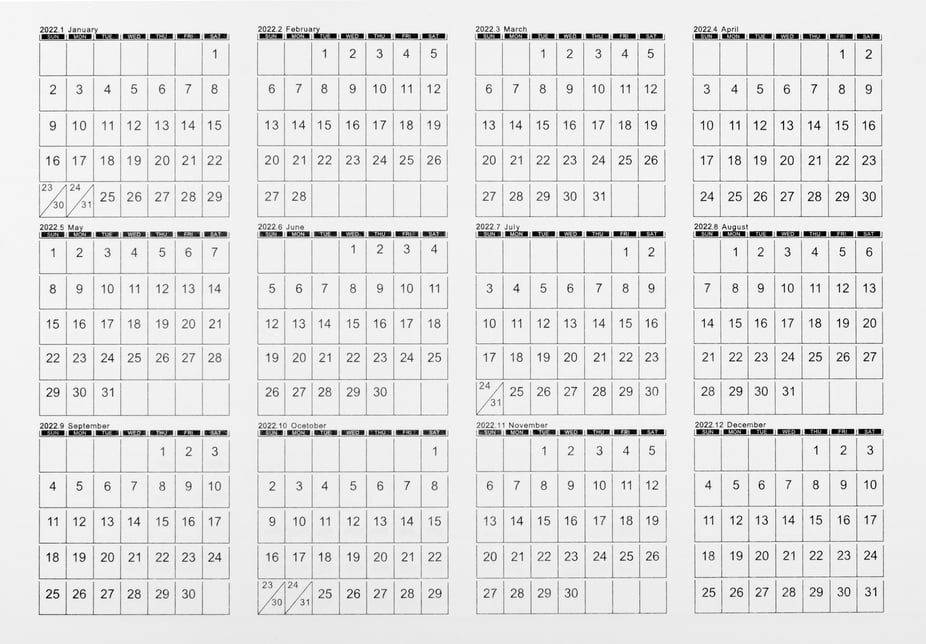 Many blank monthly 2022 calendar